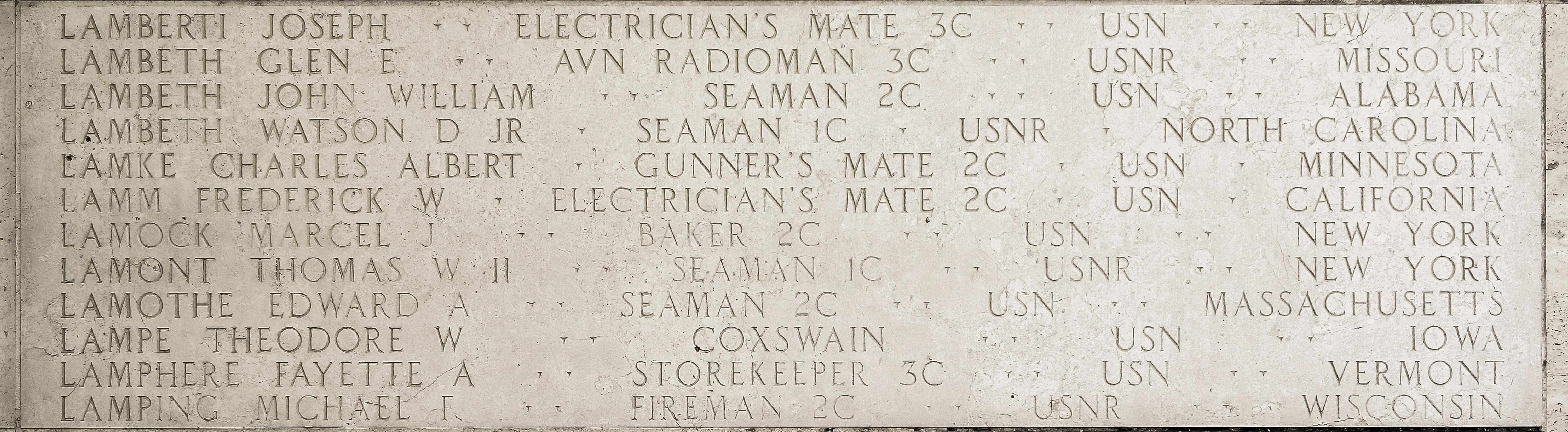 John William Lambeth, Seaman Second Class